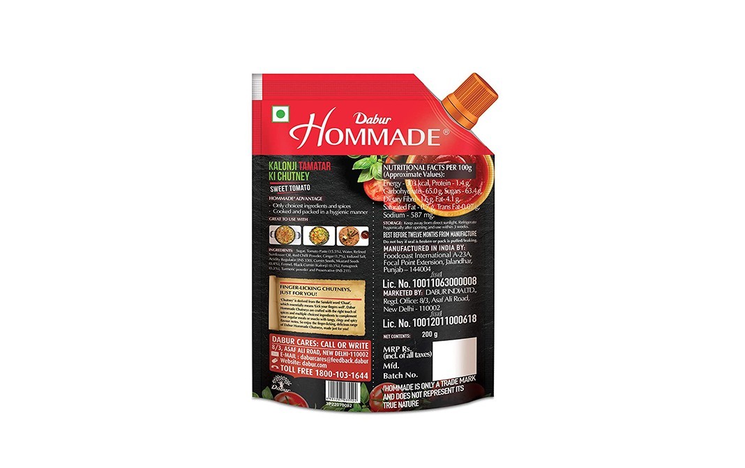 Dabur Homemade Kalonji Tamatar Chutney Sweet Tomato   Pouch  200 grams